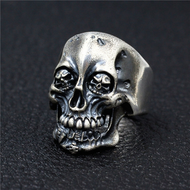 925 Sterling Silver Handmade Domineering Dark Retro Skull Rings, badass biker skull ring, badass skull jewelry, badass skull accessories. Skull Men Ring.