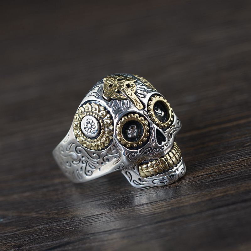 Solid 925 Sterling Silver Calavera Skull Ring, badass biker ring, badass biker skull ring, Maxico Calavera biker ring, badass skull accessories, badass skull jewelry, badass biker jewelry