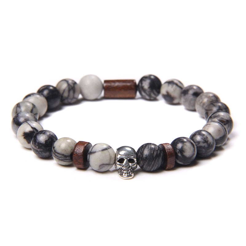 Bracelets with Mixed Natural Stone Skull Charms