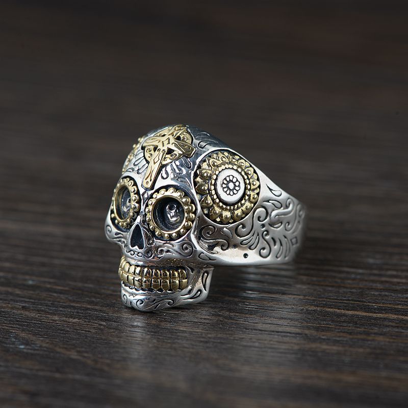Solid 925 Sterling Silver Calavera Skull Ring, badass biker ring, badass biker skull ring, Maxico Calavera biker ring, badass skull accessories, badass skull jewelry, badass biker jewelry