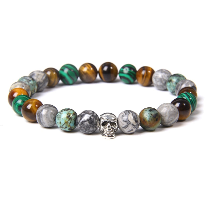 Bracelets with Mixed Natural Stone Skull Charms