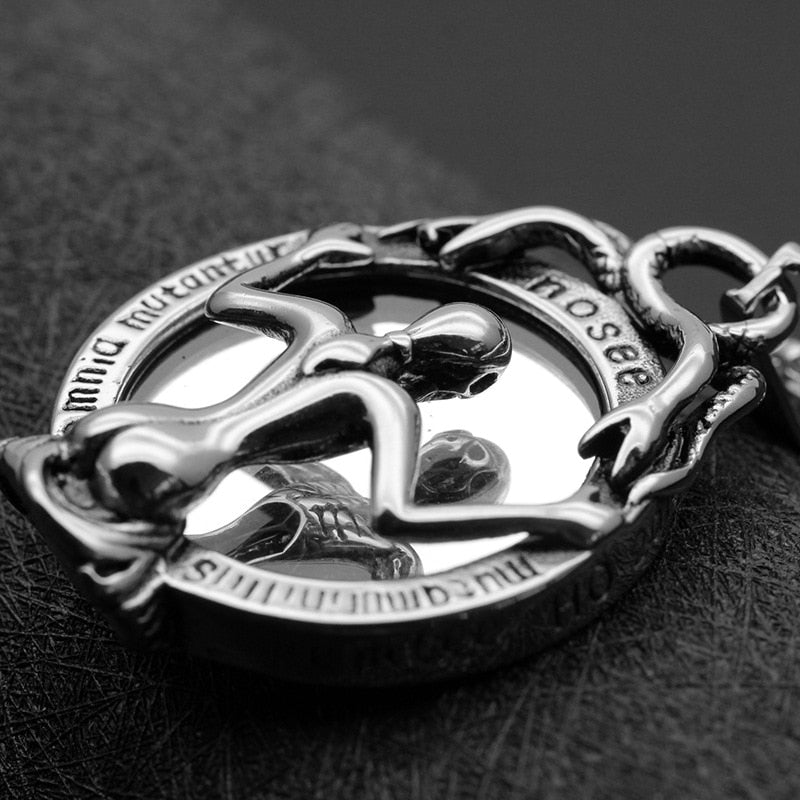 Vintage Magic Mirror Skull Pendant Necklace, badass skull jewelry, badass skull accessories