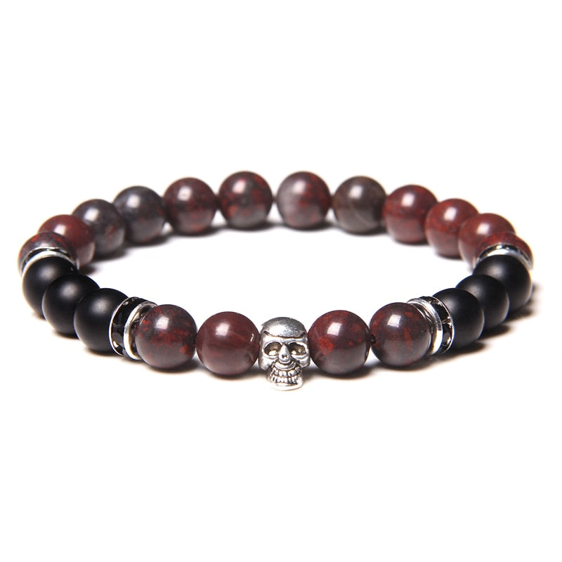 Bracelets with Mixed Natural Stone Skull Charms