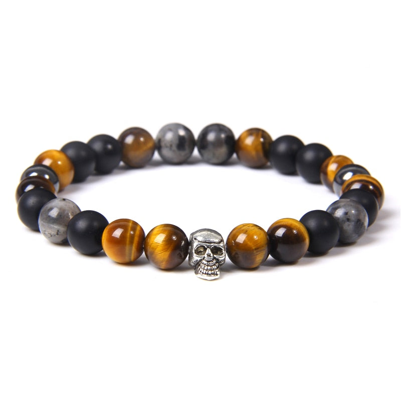 Bracelets with Mixed Natural Stone Skull Charms