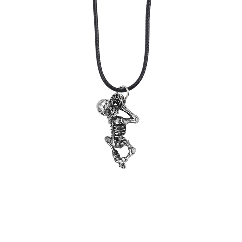 Vintage Skull Boy Pendant Necklace with Leather Rope. Badass skull jewelry. Badass skull pendant. Badass skull accessories.