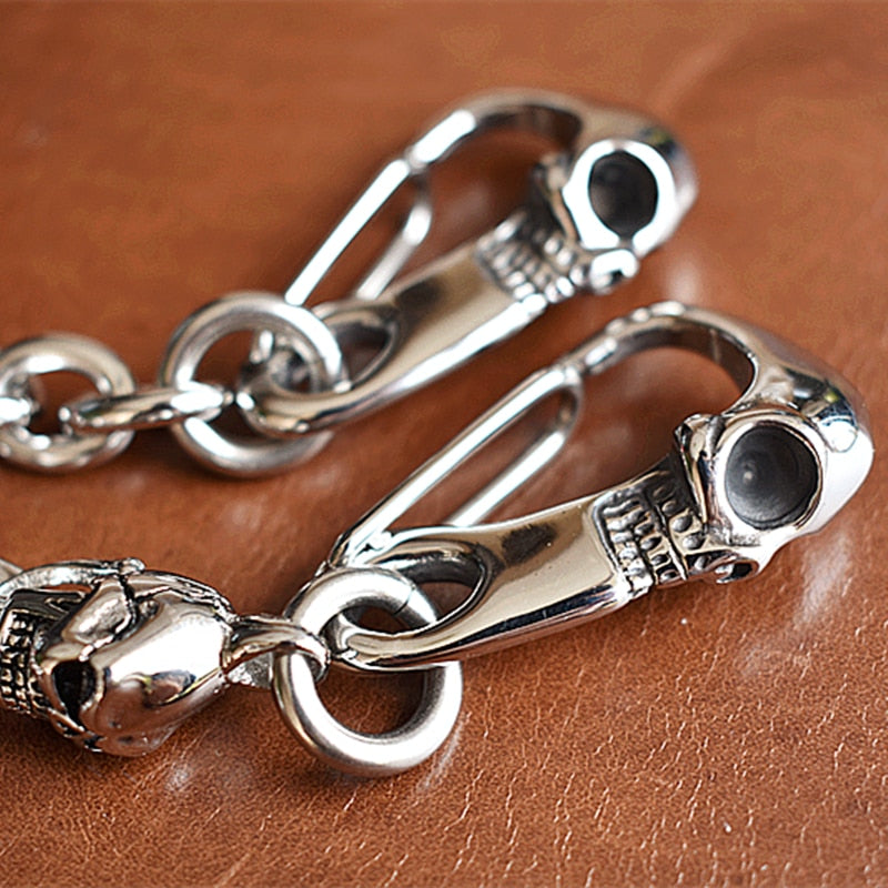 Punk Rock Skull Carabiners Skull Pant Chain, badass Christmas gifts, badass biker accessories, badass skull accessory, badass skull jewelry, badass biker skull jewelry