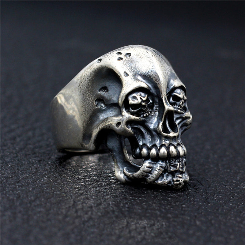 925 Sterling Silver Handmade Domineering Dark Retro Skull Rings, badass biker skull ring, badass skull jewelry, badass skull accessories. Skull Men Ring.