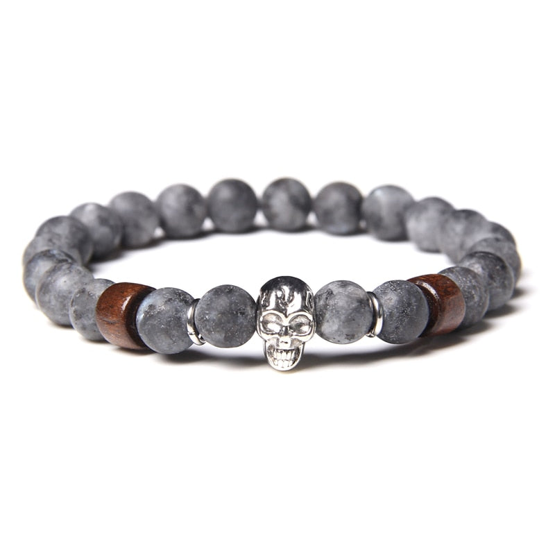 Bracelets with Mixed Natural Stone Skull Charms