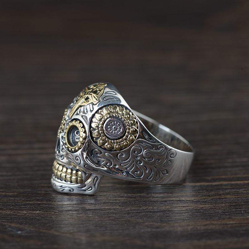 Solid 925 Sterling Silver Calavera Skull Ring, badass biker ring, badass biker skull ring, Maxico Calavera biker ring, badass skull accessories, badass skull jewelry, badass biker jewelry