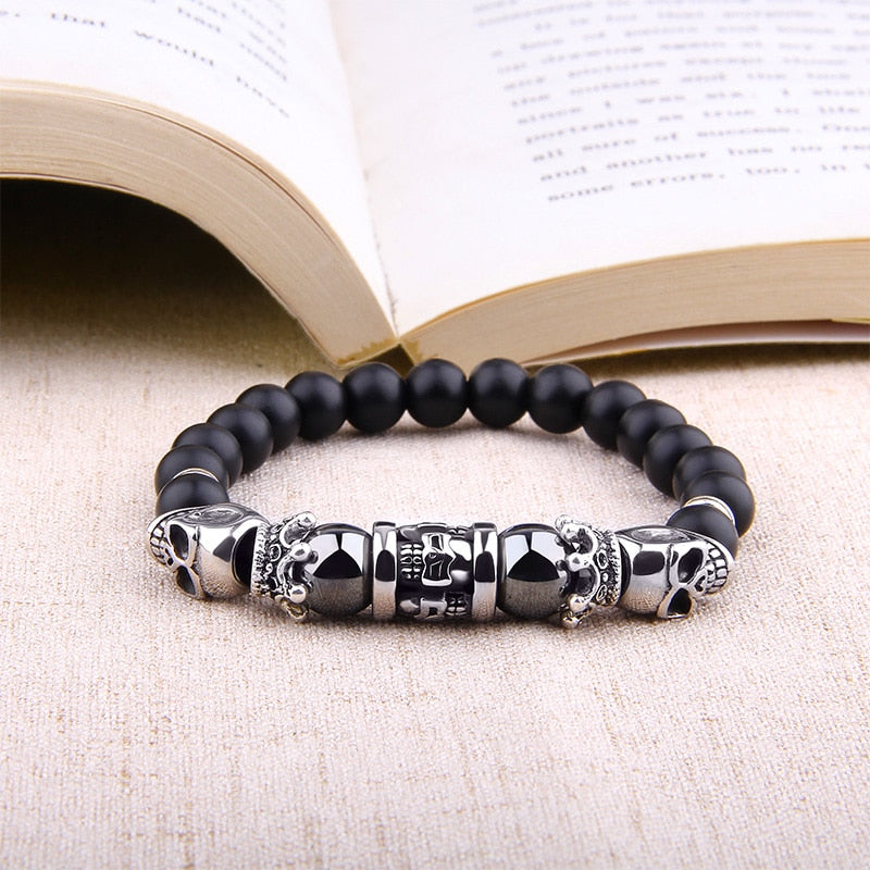 Natural Hematite Beads King Crown Skull Bracelets