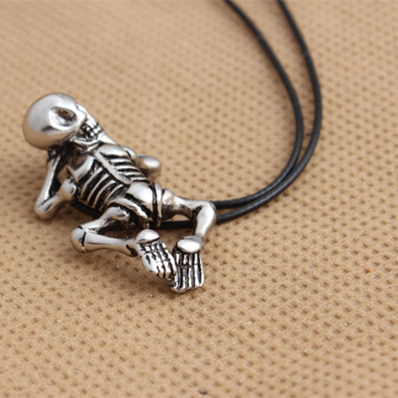 Vintage Skull Boy Pendant Necklace with Leather Rope. Badass skull jewelry. Badass skull pendant. Badass skull accessories.