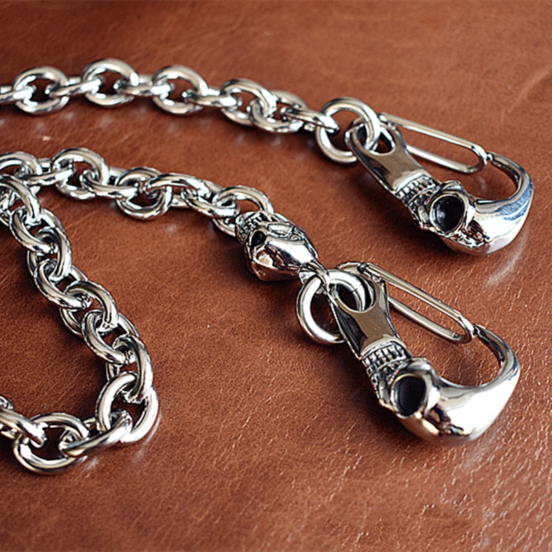 Punk Rock Skull Carabiners Skull Pant Chain, badass Christmas gifts, badass biker accessories, badass skull accessory, badass skull jewelry, badass biker skull jewelry