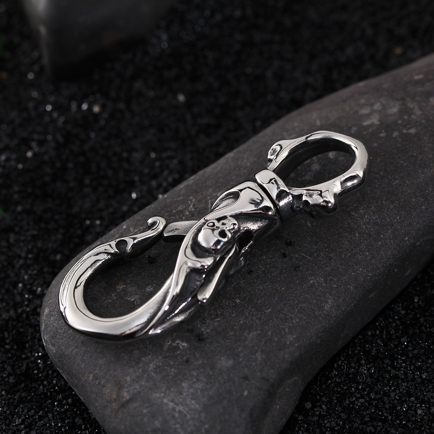 316L Stainless Steel Punk Skull Carabiner Keychain, badass skull accessories, badass biker accessories, badass skull jewelry