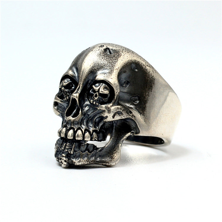925 Sterling Silver Handmade Domineering Dark Retro Skull Rings, badass biker skull ring, badass skull jewelry, badass skull accessories. Skull Men Ring.