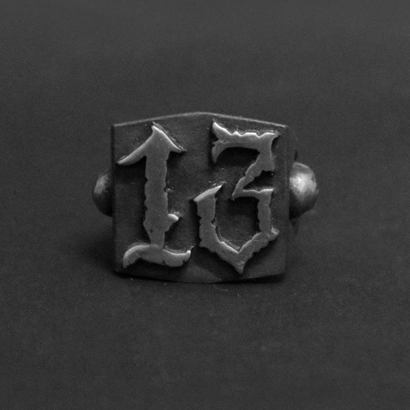 Dark Retro Punk Rock Lucky 13 Skull Ring