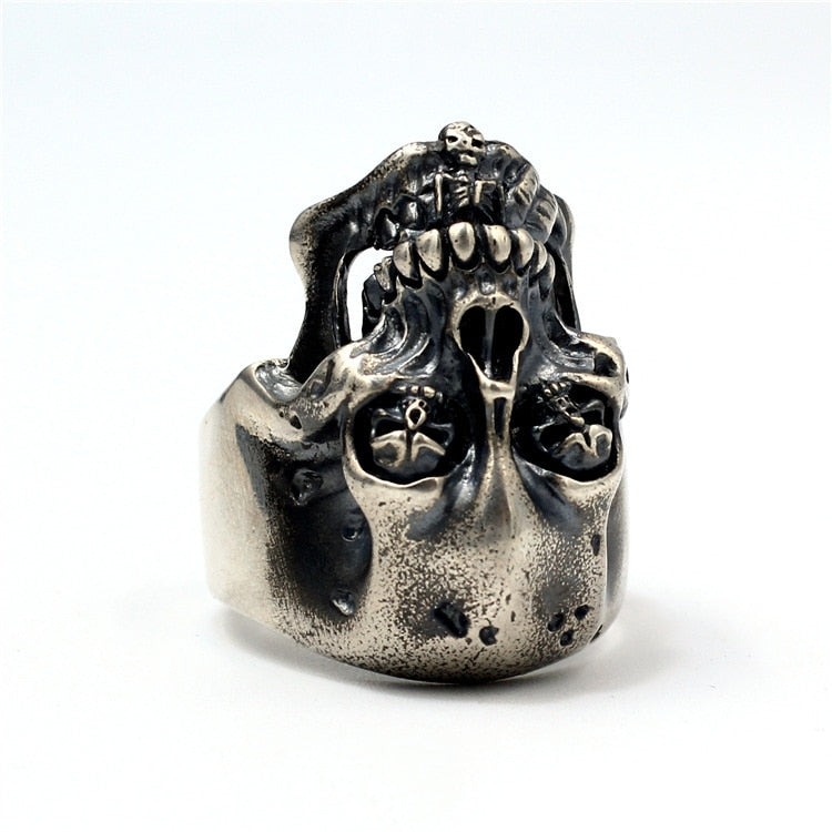 925 Sterling Silver Handmade Domineering Dark Retro Skull Rings, badass biker skull ring, badass skull jewelry, badass skull accessories. Skull Men Ring.