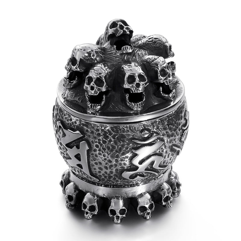 316L Stainless Steel Punk Evil Skull Mantra Ashtray, badass skull accessories badass biker accessories