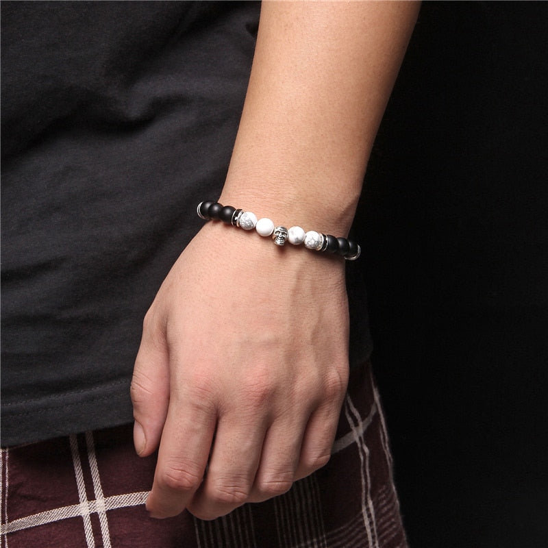 Bracelets with Mixed Natural Stone Skull Charms