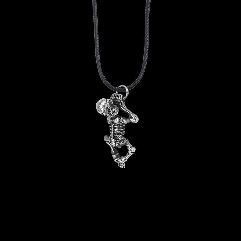 Vintage Skull Boy Pendant Necklace with Leather Rope. Badass skull jewelry. Badass skull pendant. Badass skull accessories.