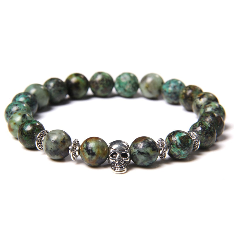 Bracelets with Mixed Natural Stone Skull Charms