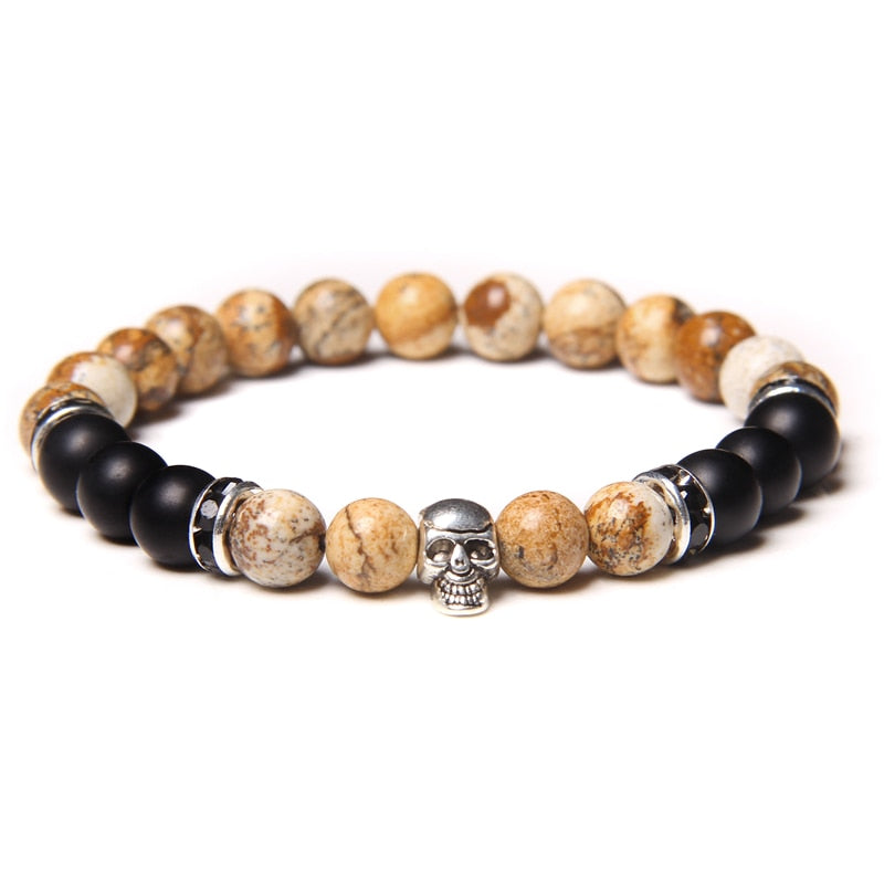 Bracelets with Mixed Natural Stone Skull Charms