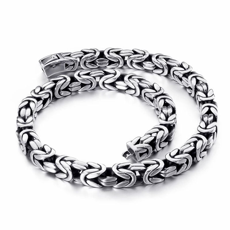 Stainless Steel Byzantine Chain Necklace & Bracelet Set