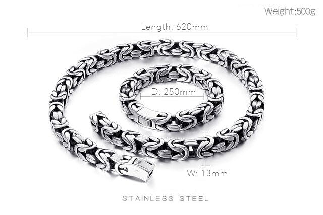 Stainless Steel Byzantine Chain Necklace & Bracelet Set