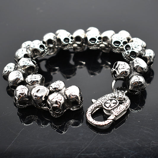 Punk Rock Stainless Steel Skull Bracelet. Unique Badass birthday gifts. Unique Badass Biker Christmas gifts for badasses. Badass skull accessories. Unique Valentine gifts for him. Unique Anniversary gift for him. Unique Anniversary gift for my badass husband. Unique Badass Birthday gift for my badass boyfriend. Badass Birthday gift for my badass husband. Badass gift for bikers.