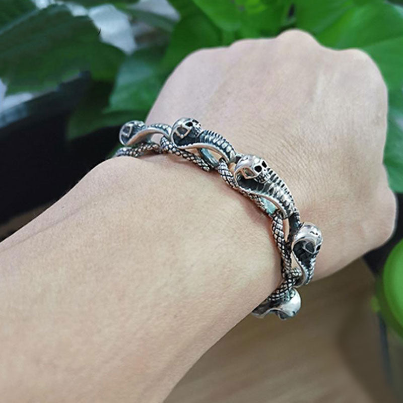 Real Solid Pure Silver Cobra Skull Bracelet
