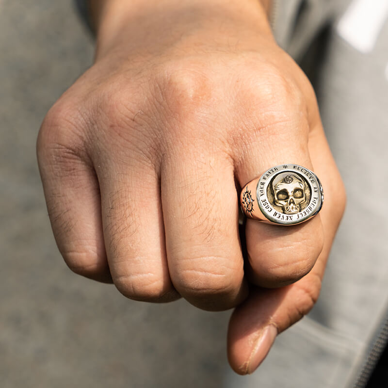 Resizeable Vintage Punk Sterling Silver Skull Rings. Badass skull accessories. Unique Valentine gifts for him. Unique Anniversary gift for him. Unique Anniversary gift for my badass husband. Unique Badass Birthday gift for my badass boyfriend. Badass Birthday gift for my badass husband. Badass gift for bikers.