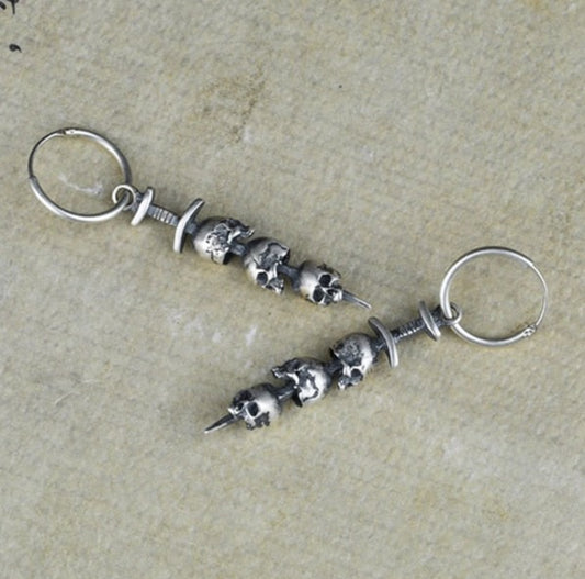 Unisex 925 Sterling Silver Gothic Domineering Sword Skull Earrings. Badass skull earrings. Badass skull jewelry. Badass skull accessories.