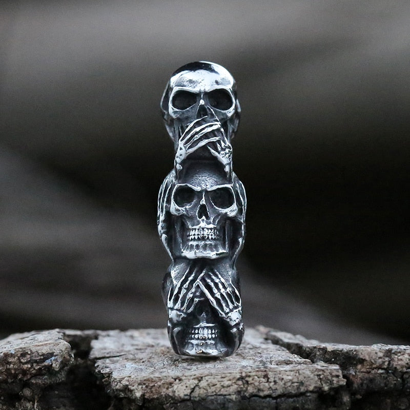 See No Evil, Hear No Evil, Speak No Evil Skull Pendant Necklaces For Men. Badass skull pendant. Badass skull jewelry. Badass skull accessories.