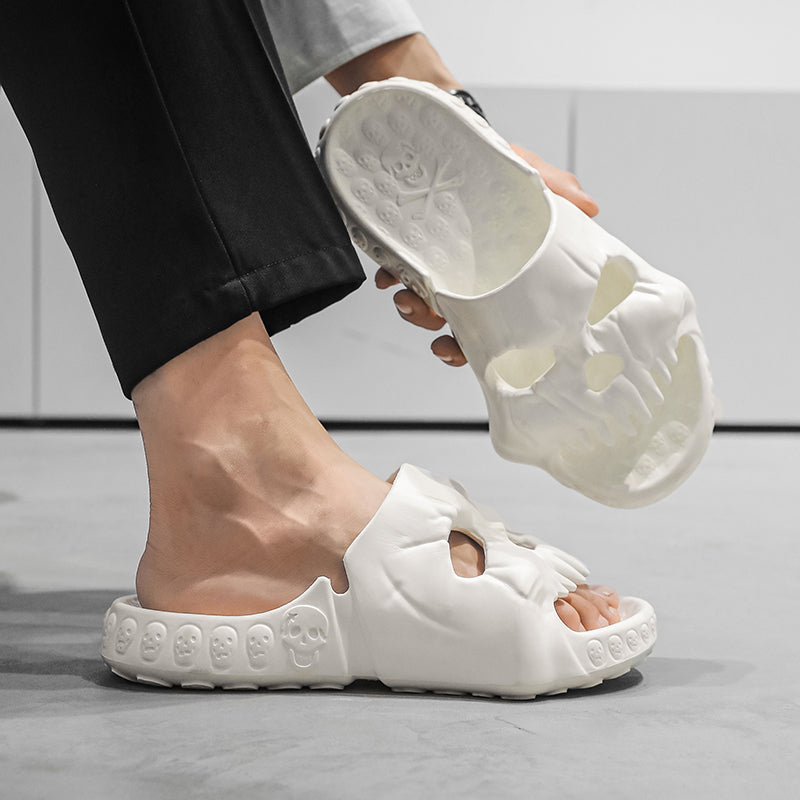 Coolest Skull Designer Soft EVA Slides 2023. Badass skull sandals, skull flip flops. Badass biker skull accessories. Badass skull accessories.