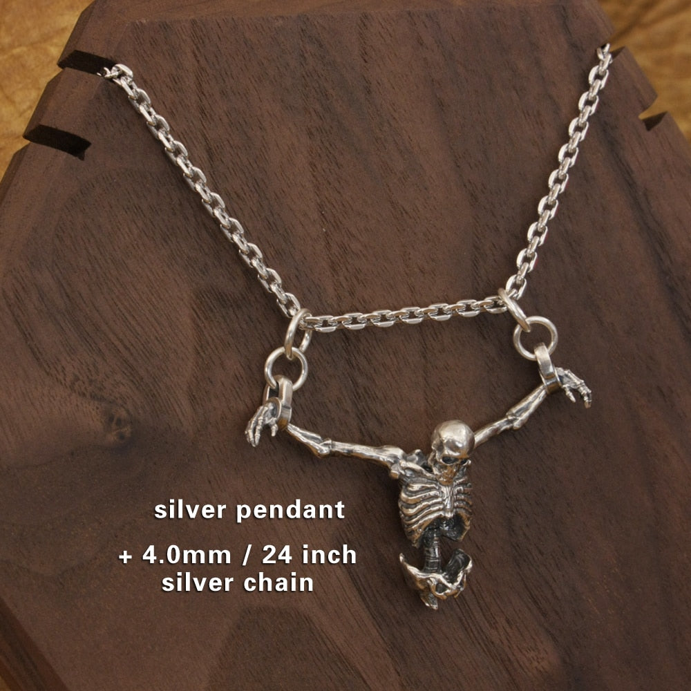 925 Sterling Silver Upper Skeleton Skull Pendant Necklaces. Badass skull jewelry. Badass skull skull pendant. Badass skull pendant necklace. Badass biker skull jewelry.