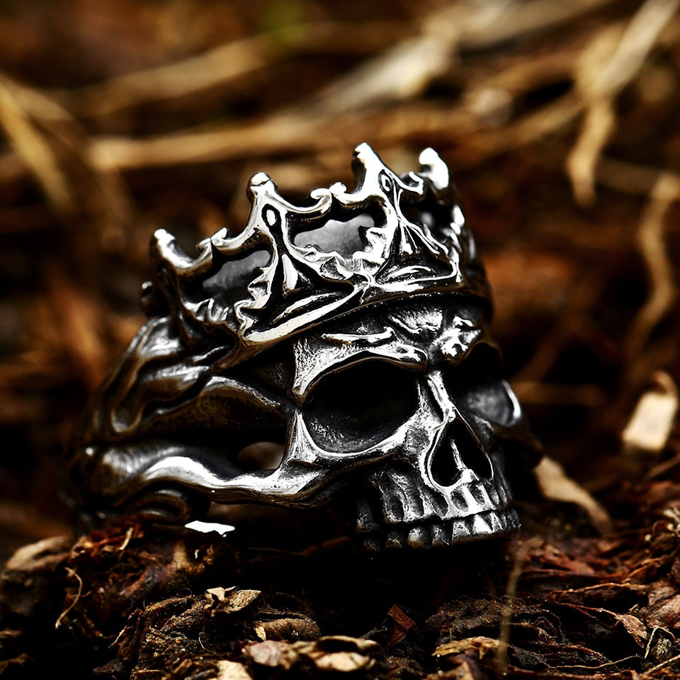Badass biker skull ring, Noble Crown Biker Skull Ring