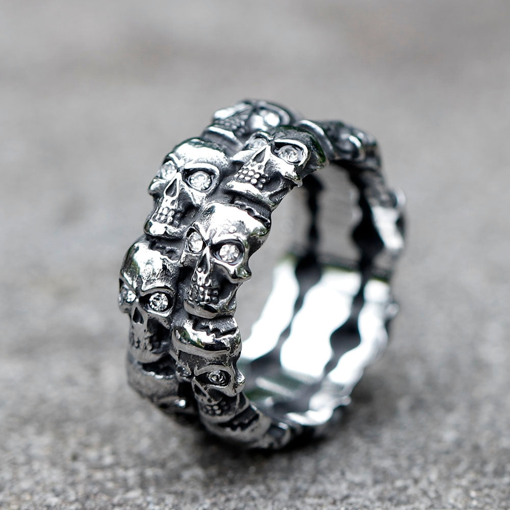 316L Stainless Steel Charming Skull Rings with stone. Christmas gift for biker. Christmas gift for badass. Badass skull ring, badass skull accessories.