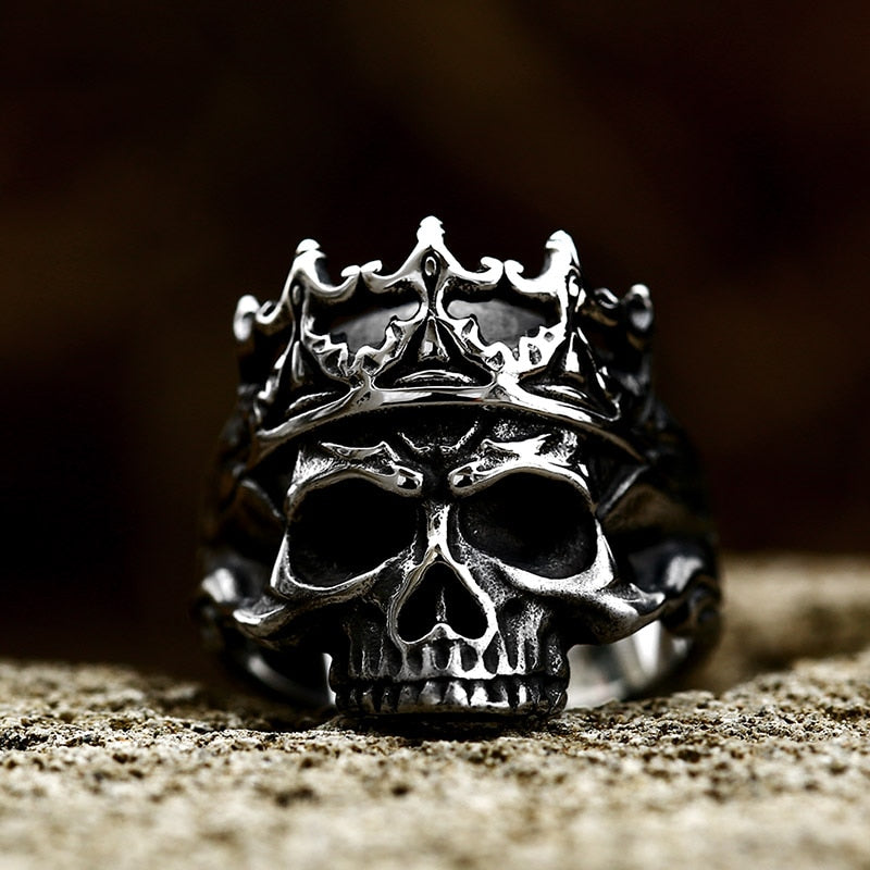 Badass biker skull ring, Noble Crown Biker Skull Ring