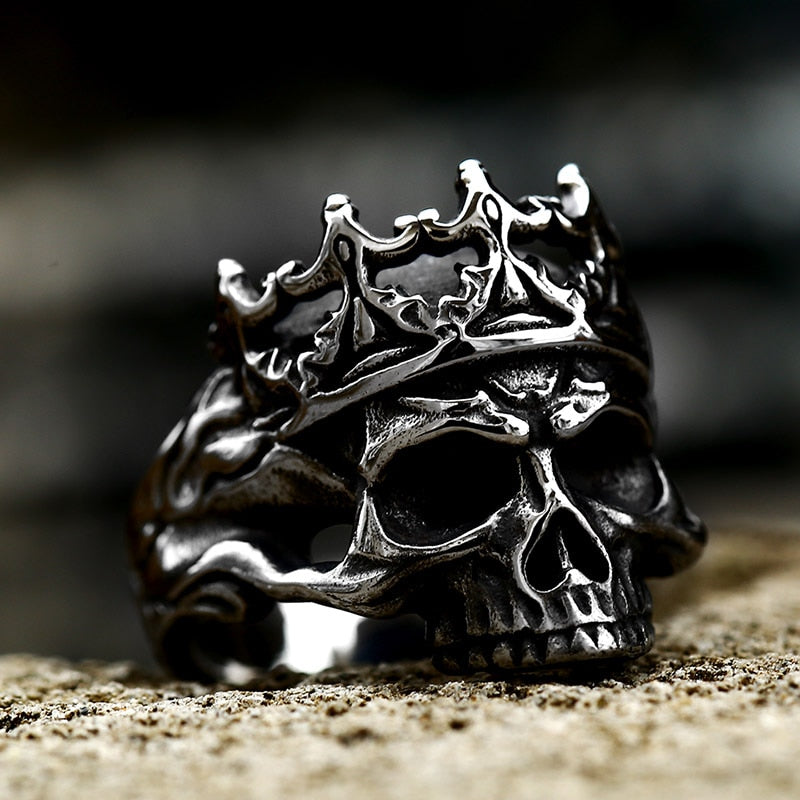 Badass biker skull ring, Noble Crown Biker Skull Ring