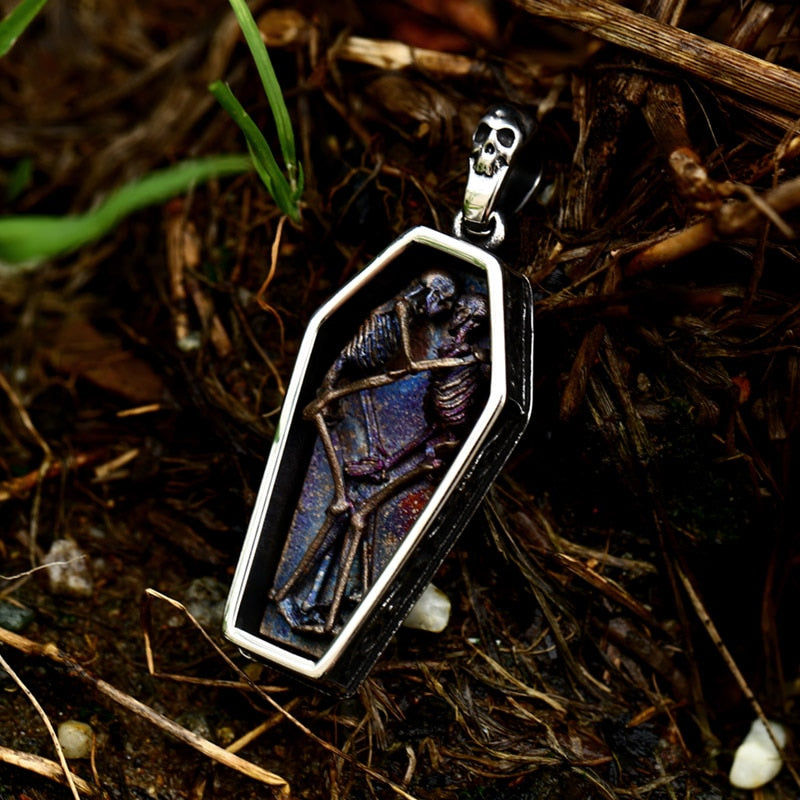Double Skull Skeleton Coffin Necklace Pendant, badass skull jewellry, badass skull jewellery