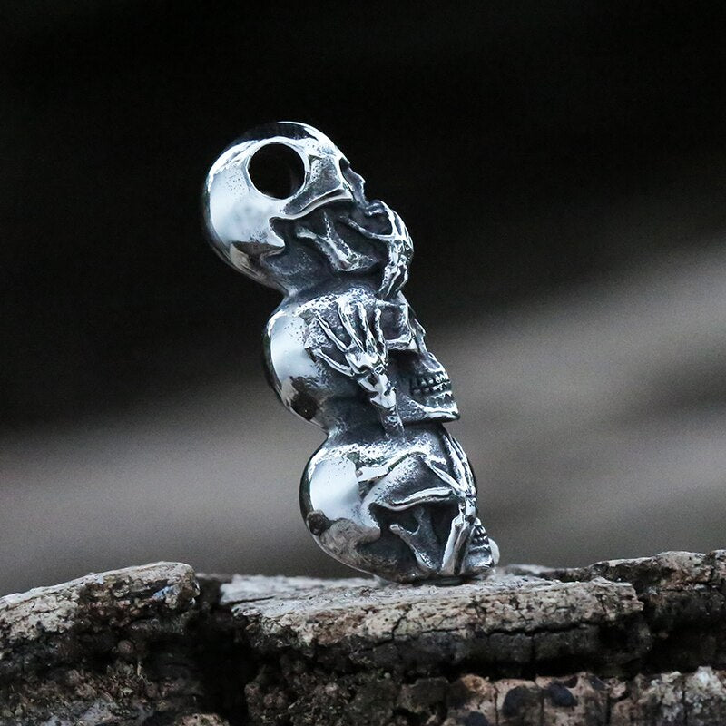 See No Evil, Hear No Evil, Speak No Evil Skull Pendant Necklaces For Men. Badass skull pendant. Badass skull jewelry. Badass skull accessories.