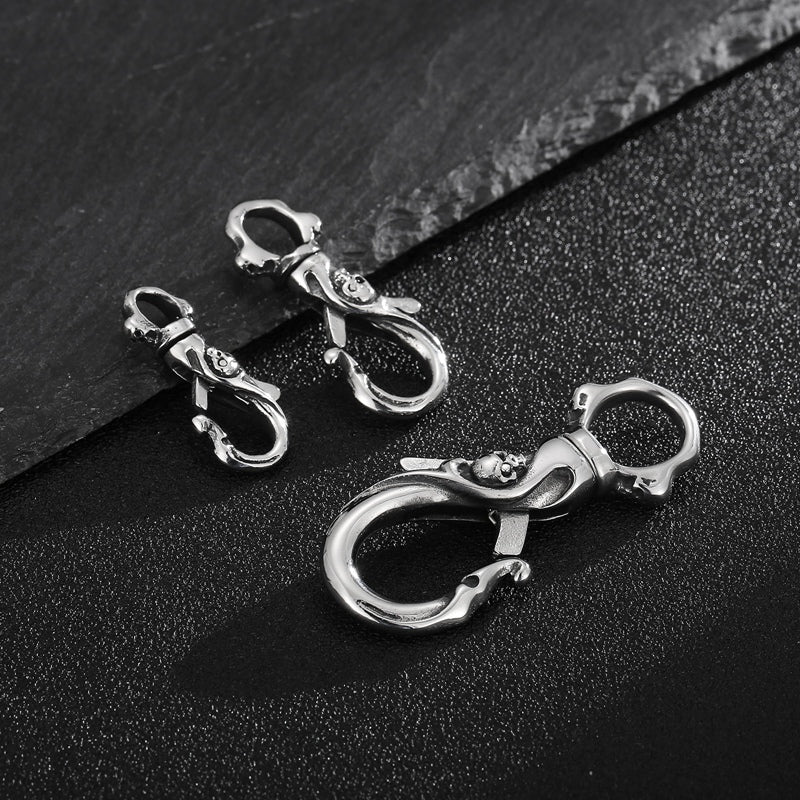 316L Stainless Steel Punk Skull Carabiner Keychain, badass skull accessories, badass biker accessories, badass skull jewelry