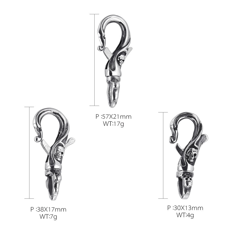 316L Stainless Steel Punk Skull Carabiner Keychain, badass skull accessories, badass biker accessories, badass skull jewelry