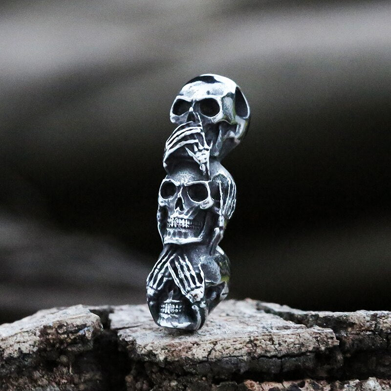 See No Evil, Hear No Evil, Speak No Evil Skull Pendant Necklaces For Men. Badass skull pendant. Badass skull jewelry. Badass skull accessories.