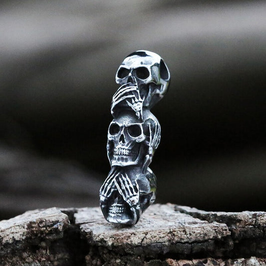 See No Evil, Hear No Evil, Speak No Evil Skull Pendant Necklaces For Men. Badass skull pendant. Badass skull jewelry. Badass skull accessories.
