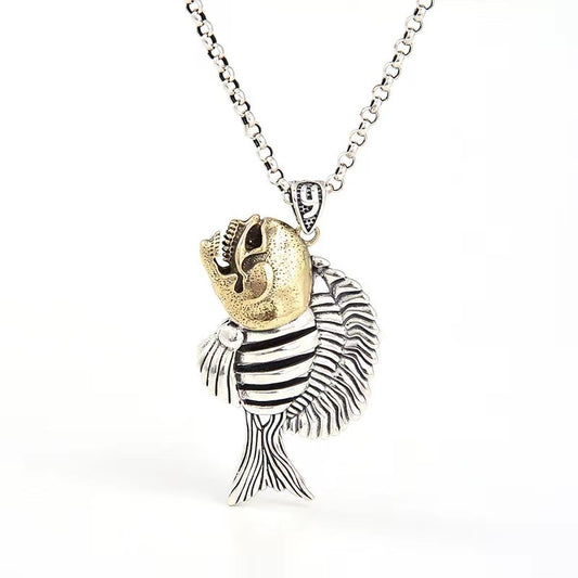 Vintage Gothic S925 Sterling Silver Piranha Skeleton Pendant. Badass skull pendant. Badass skeleton pendant. Badass skull accessories.