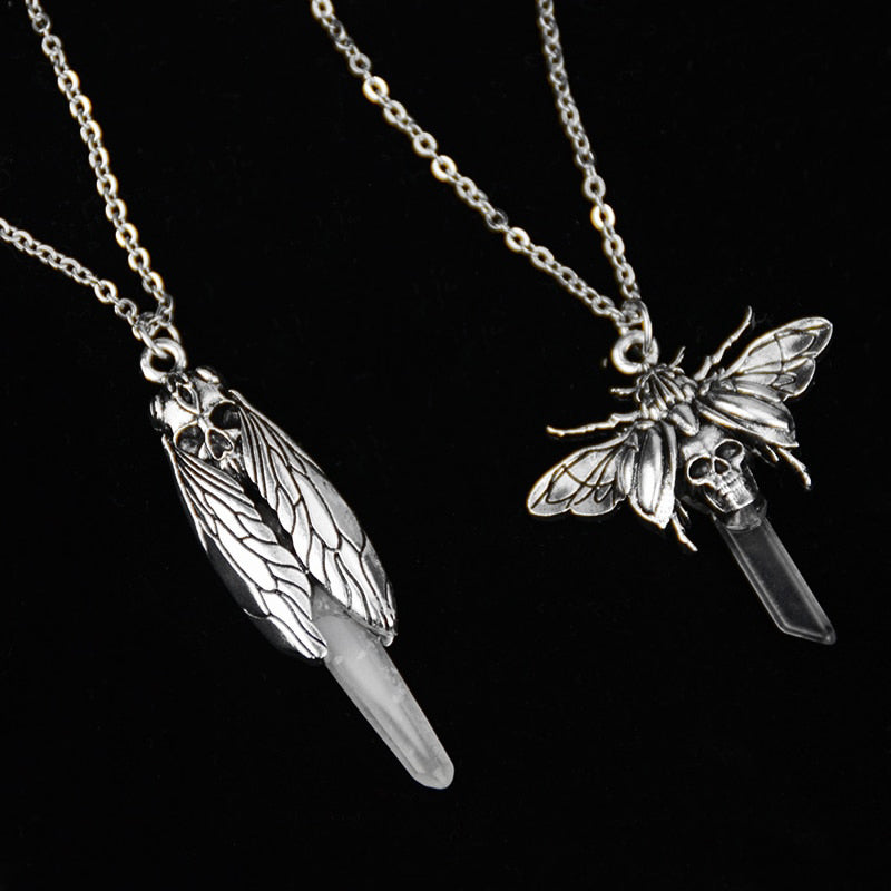 Gothic Death Skull Moth Cicada Pendant Necklace