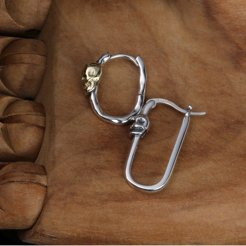 Korean Pure 925 Sterling Silver Skull Earrings
