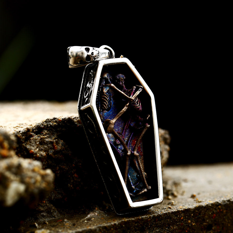 Double Skull Skeleton Coffin Necklace Pendant, badass skull jewellry, badass skull jewellery
