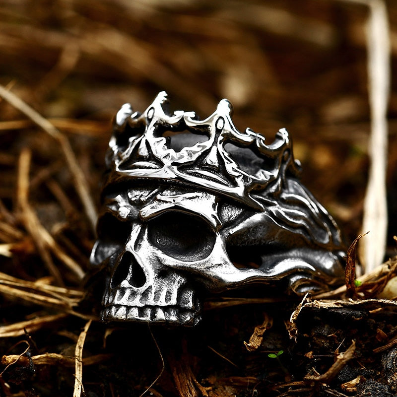 Badass biker skull ring, Noble Crown Biker Skull Ring