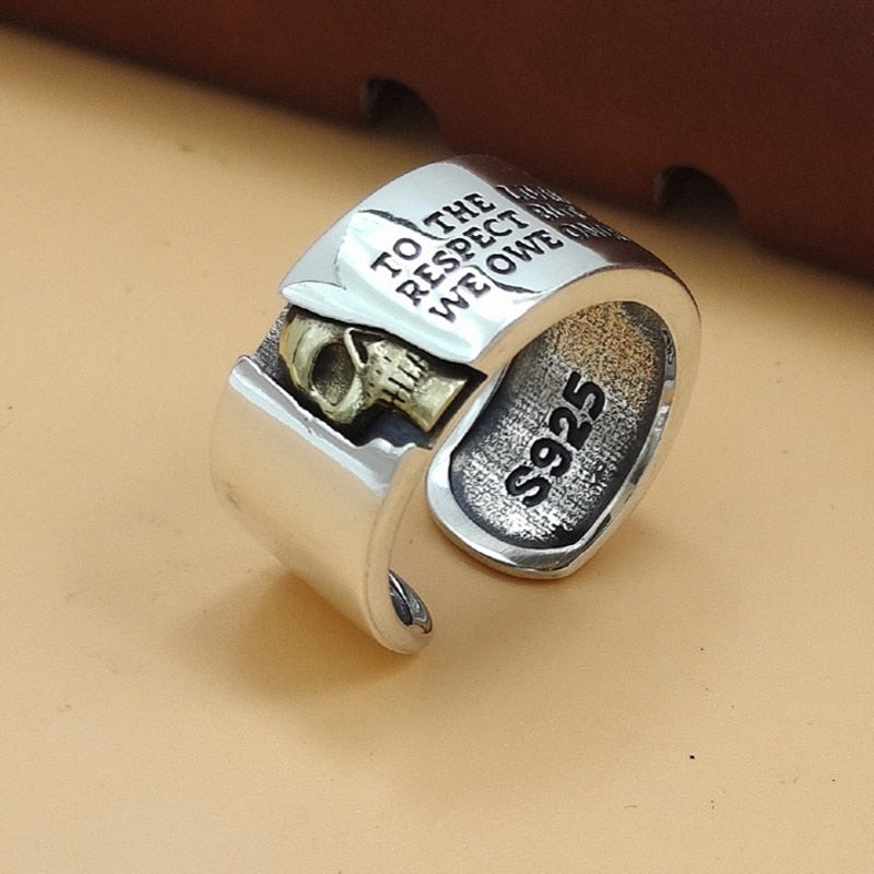 925 Sterling Silver Hidden Skull Ring with Powerful Voltaire Quote - Women's Edgy and Thoughtful Jewelry. Badass skull rings for women. Badass skull jewelry for women. Badass skull accessories for women. Skull rings for women.